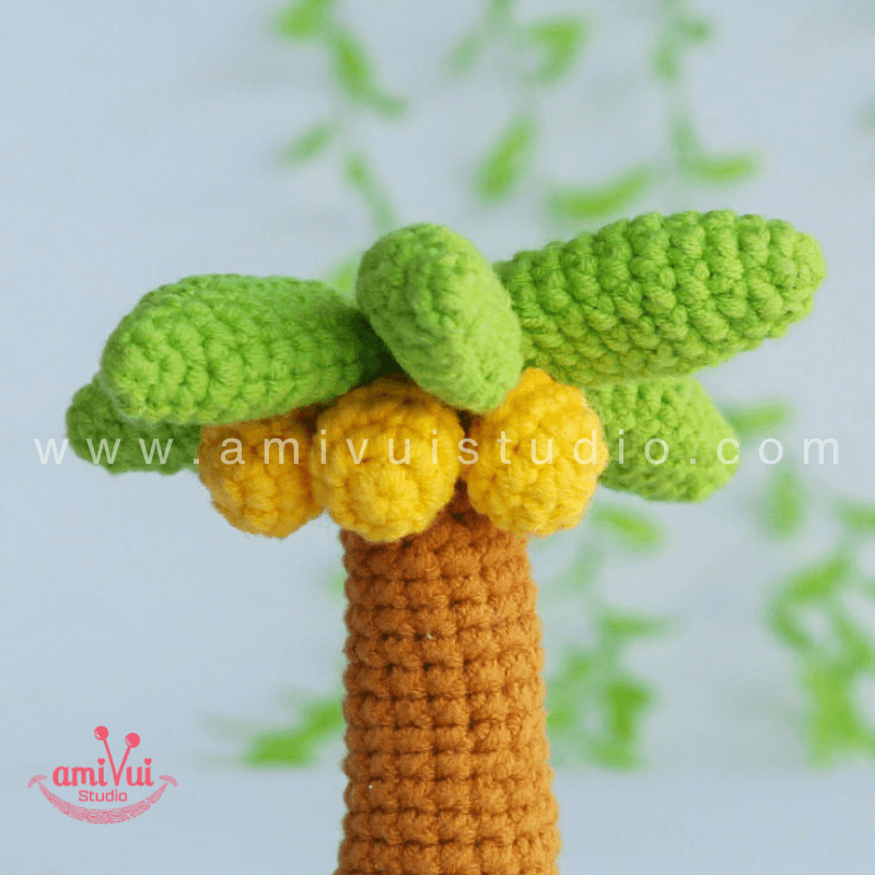 Crochet Chick Perched On A Coconut Tree Amigurumi Pattern by Amivui Studio