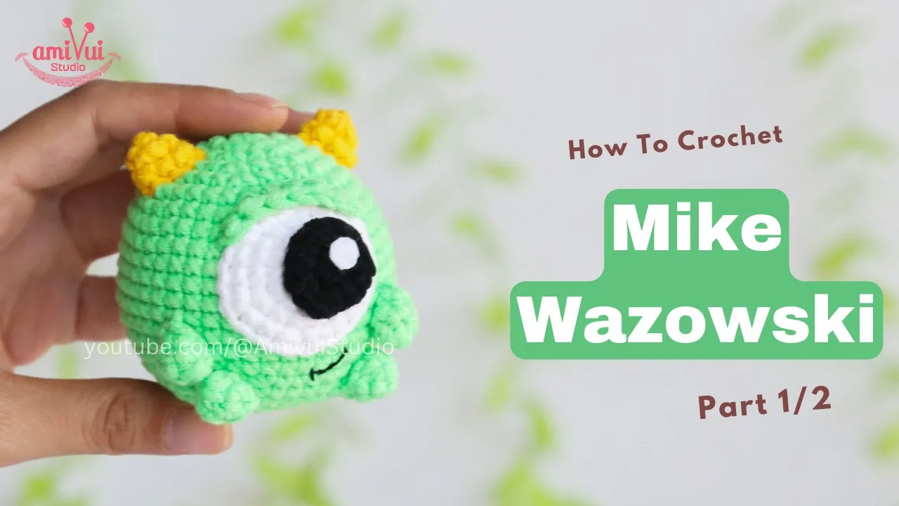 Free chubby amigurumi Mike Wazowski keychain crochet tutorial