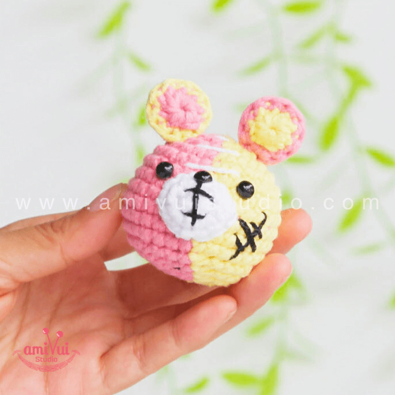 Crochet Tiny Colorful Bear keychain - Free Amigurumi Pattern by AmivuiStudio