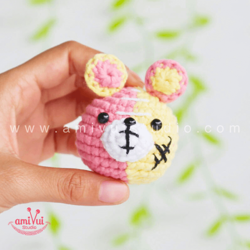 Crochet Tiny Colorful Bear keychain - Free Amigurumi Pattern by AmivuiStudio