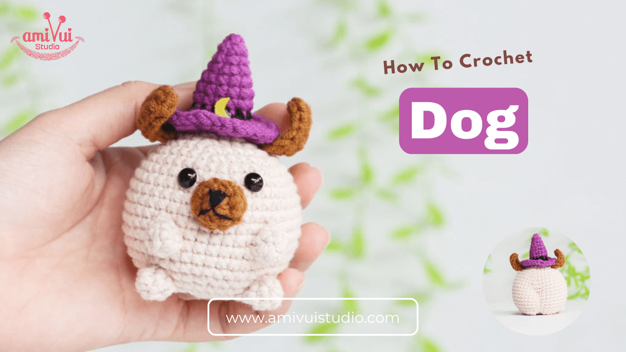 Crochet amigurumi dog in the witch hat free pattern